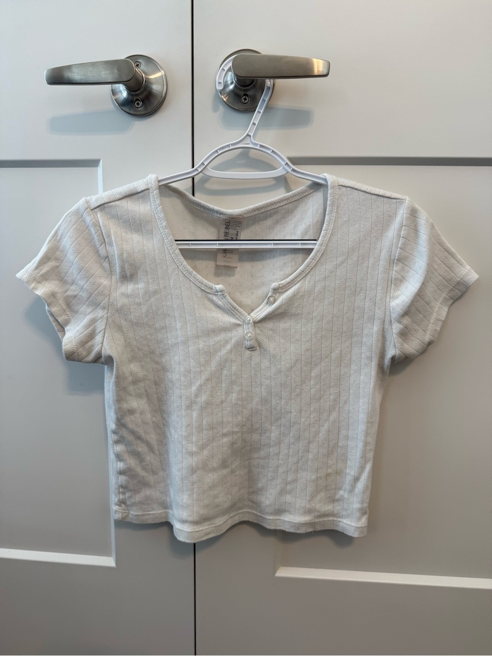 Short Sleeve White Ribbed Henley Crop Top